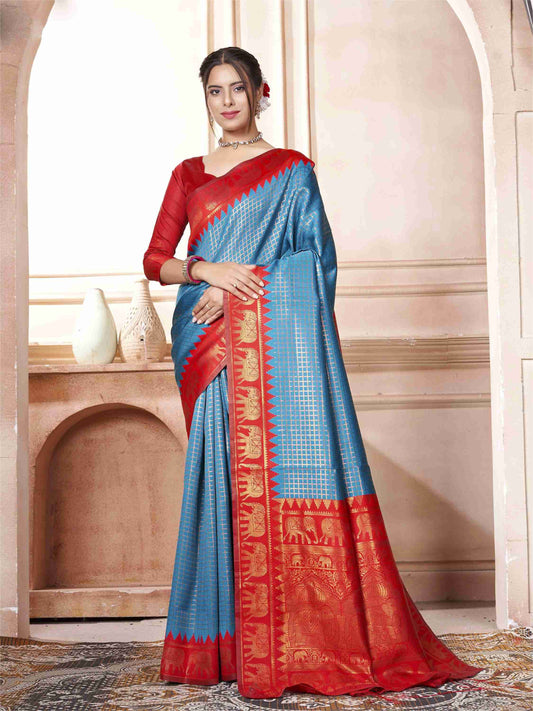 Azure Blue Kanjivaram Silk Saree