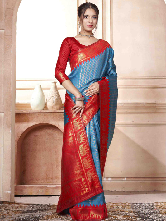Azure Blue Kanjivaram Silk Saree