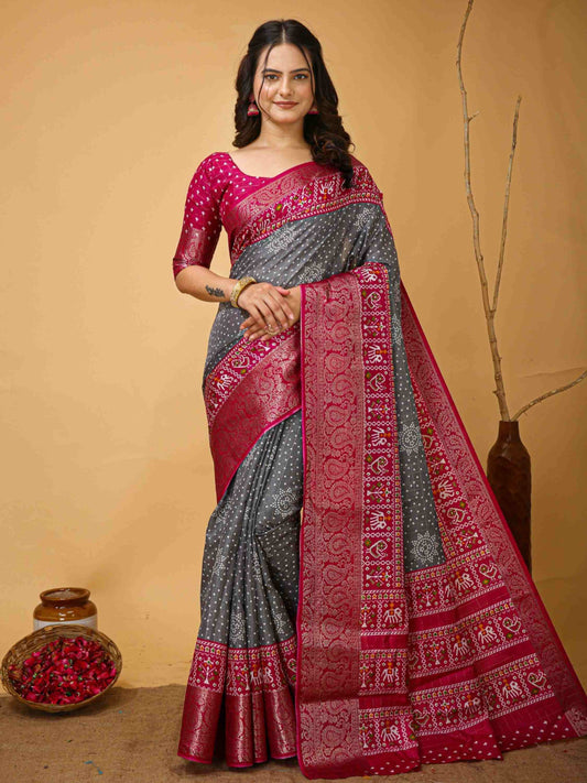 Bandhini Saree Grey