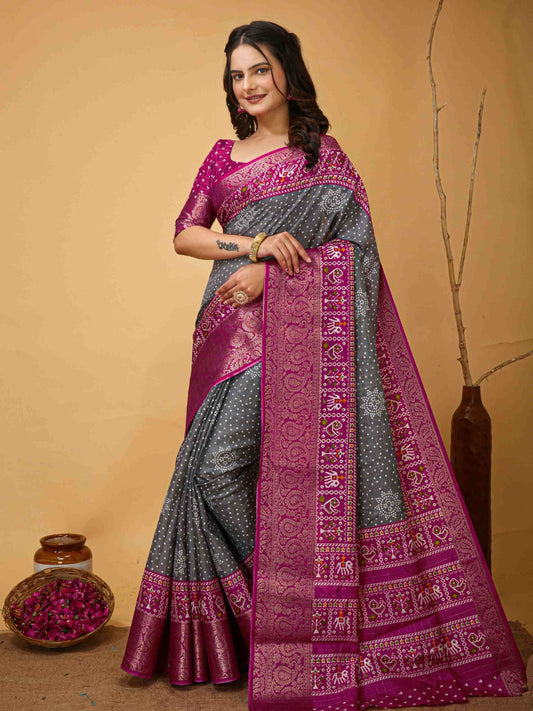 Bandhini Saree Grey