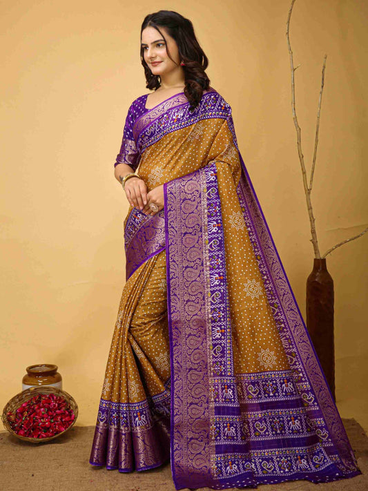 Bandhini Saree Mustard