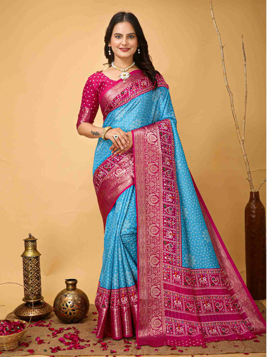 Bandhini Saree Sky Blue