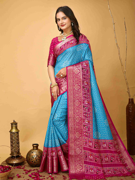 Bandhini Saree Sky Blue
