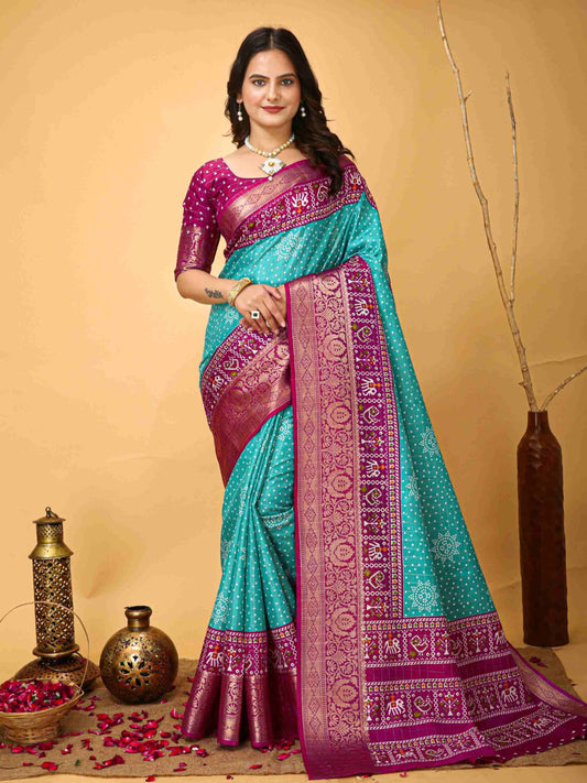 Bandhini Saree Teal Blue