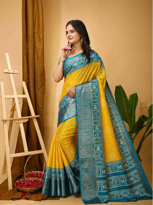 Bandhini Saree Yellow