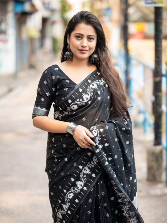 Black Chanderi Cotton Saree