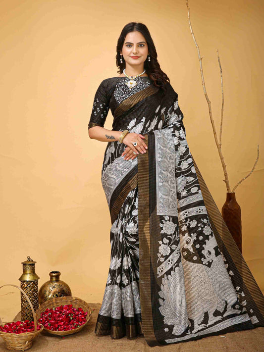 Black Handloom Cotton Saree