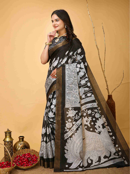 Black Handloom Cotton Saree