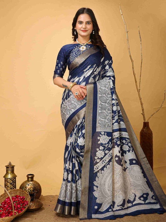 Blue Handloom Cotton Saree