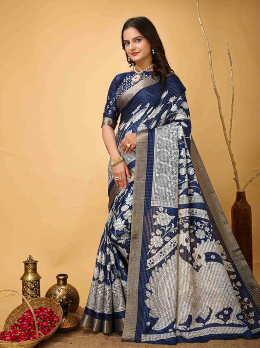 Blue Handloom Cotton Saree