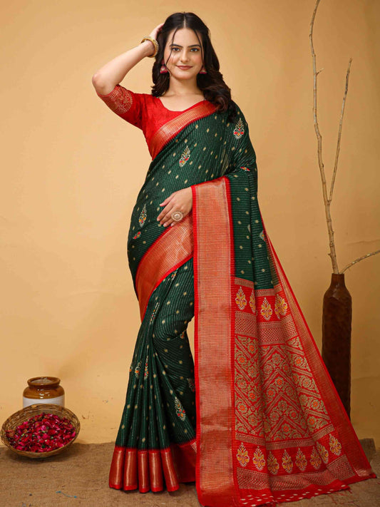 Bottle Green Dola Silk Saree