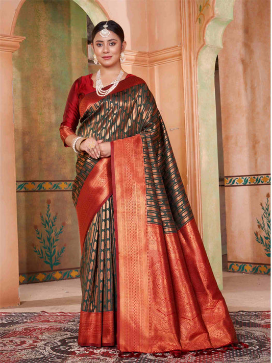 Bottle Green Kanjivaram Silk Saree