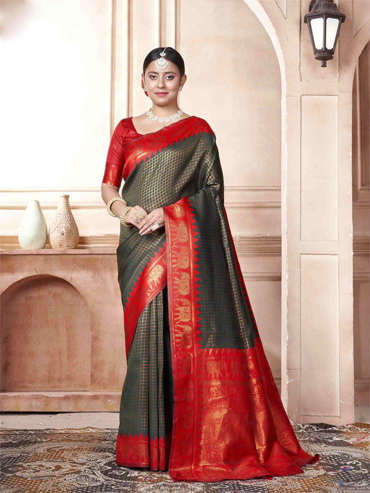 Bottle Green Kanjivaram Silk Saree