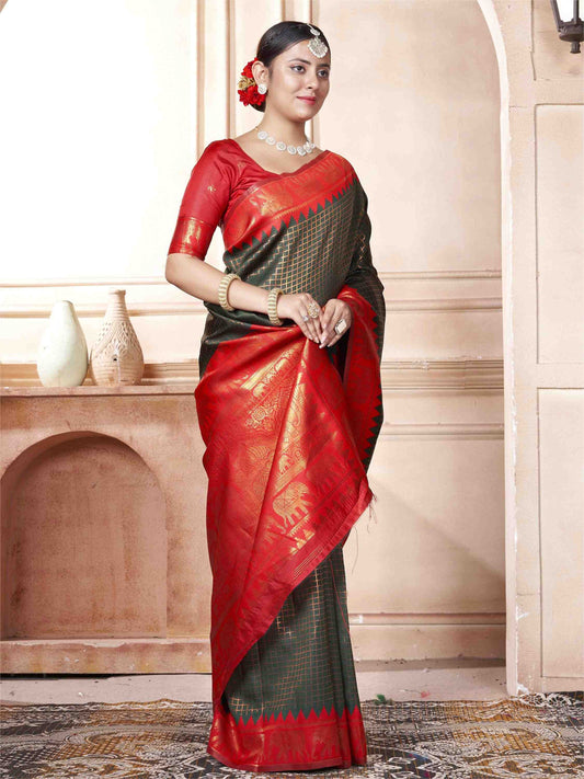 Bottle Green Kanjivaram Silk Saree