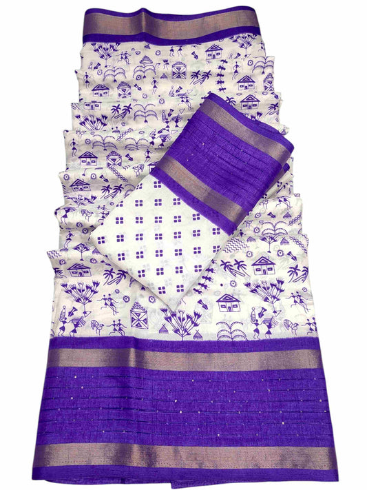 Cotton Saree White Blue