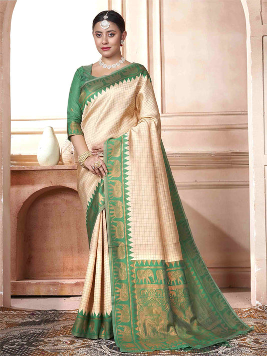 Cream Kanjivaram Silk Saree