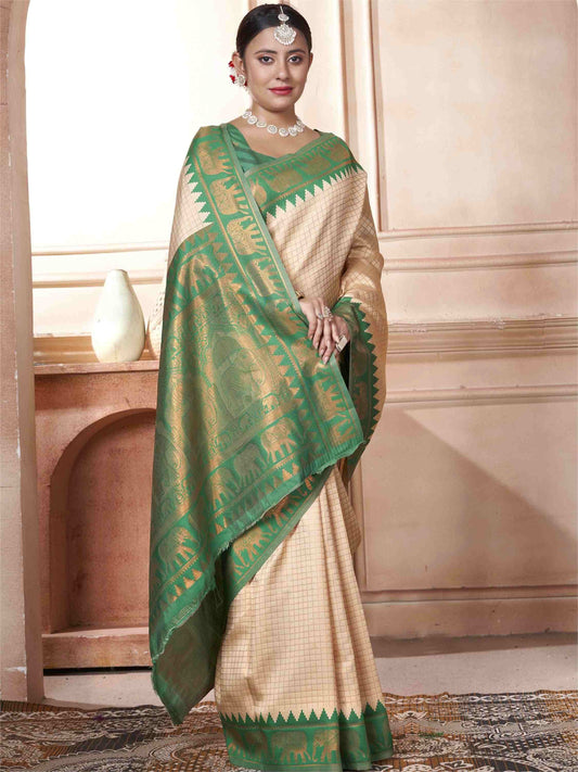 Cream Kanjivaram Silk Saree