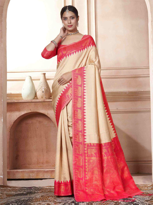 Cream Kanjivaram Silk Saree