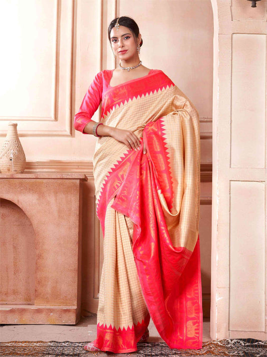 Cream Kanjivaram Silk Saree