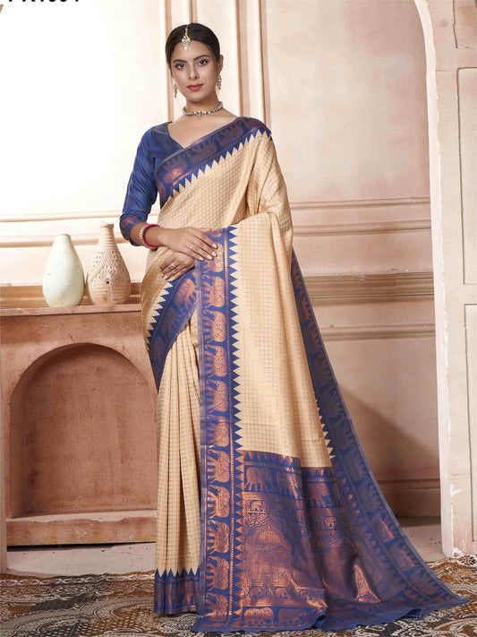 Cream Kanjivaram Silk Saree