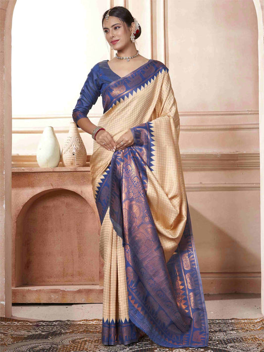 Cream Kanjivaram Silk Saree