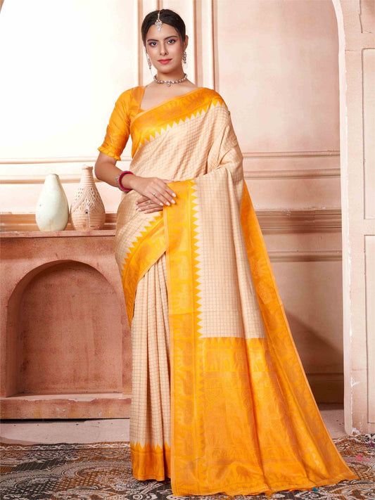 Cream Kanjivaram Silk Saree