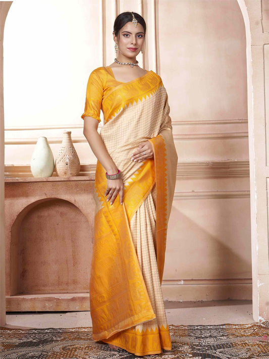 Cream Kanjivaram Silk Saree
