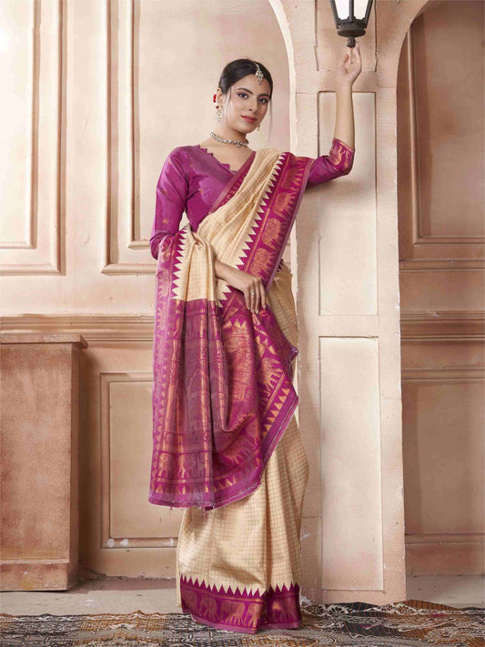Cream Kanjivaram Silk Saree