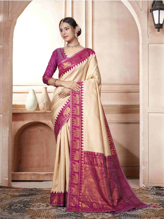Cream Kanjivaram Silk Saree
