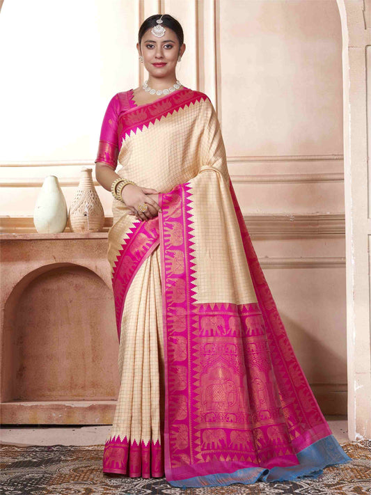 Cream Kanjivaram Silk Saree