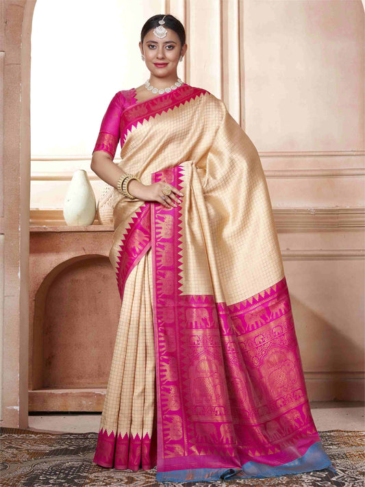 Cream Kanjivaram Silk Saree