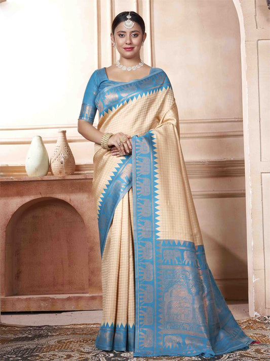 Cream Kanjivaram Silk Saree