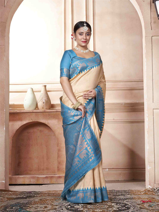 Cream Kanjivaram Silk Saree