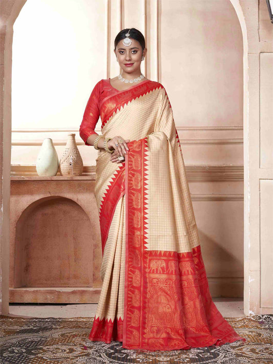 Cream Kanjivaram Silk Saree