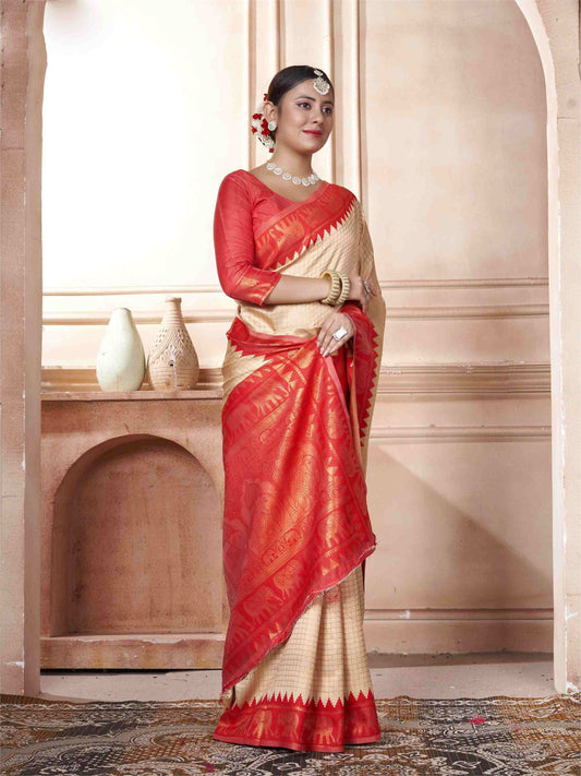 Cream Kanjivaram Silk Saree