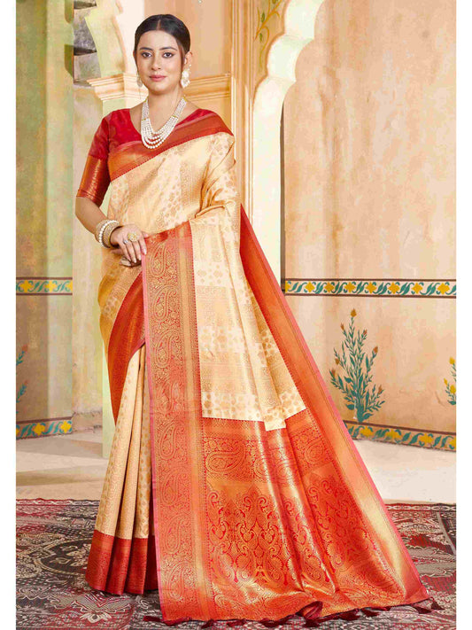 Cream Kanjivaram Silk Saree