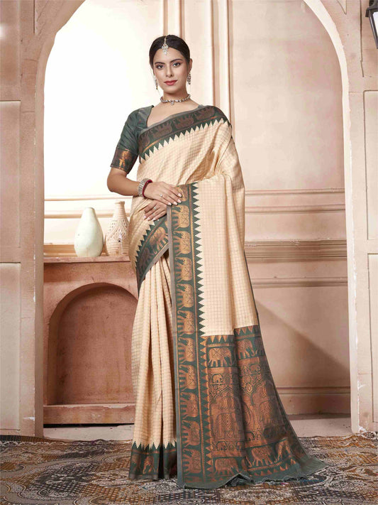 Cream Kanjivaram Silk Saree