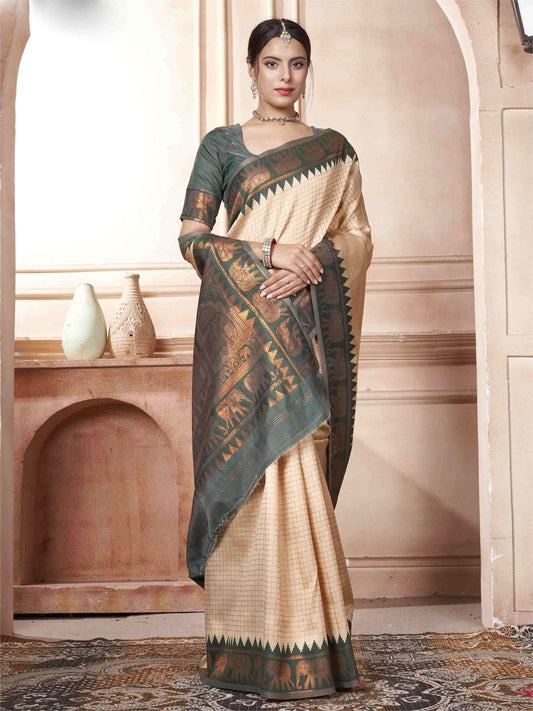 Cream Kanjivaram Silk Saree