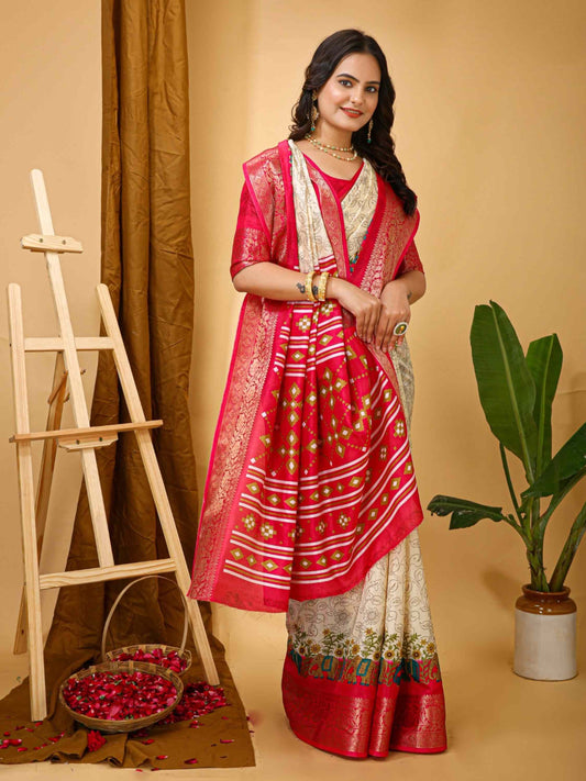 Dola Silk Saree Off White