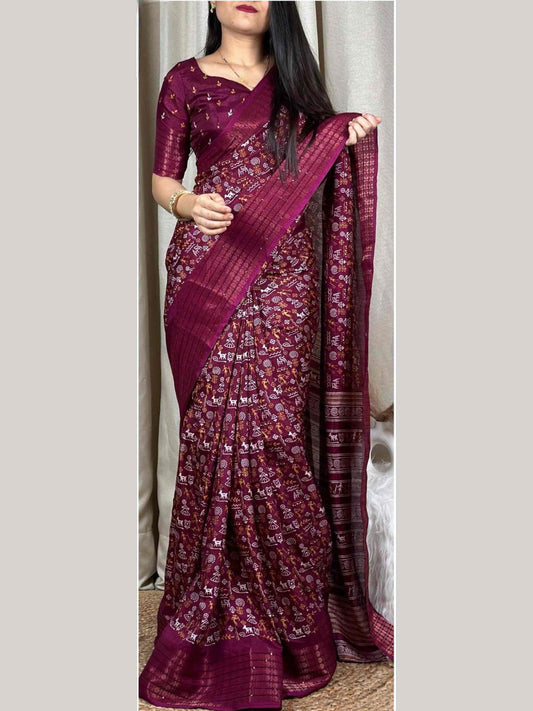 Dola Silk Saree Wine
