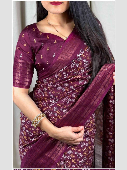 Dola Silk Saree Wine