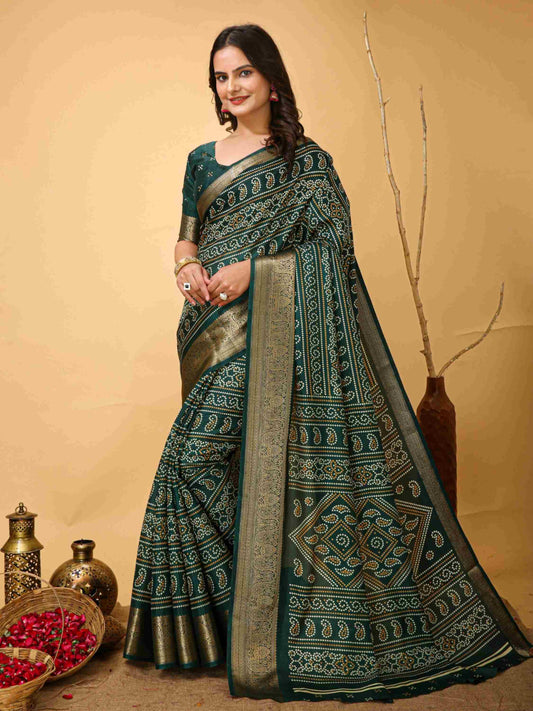Green Bandhani Printed Saree