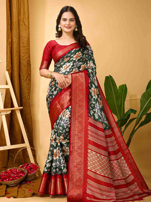 Green Dola Silk Cotton Saree