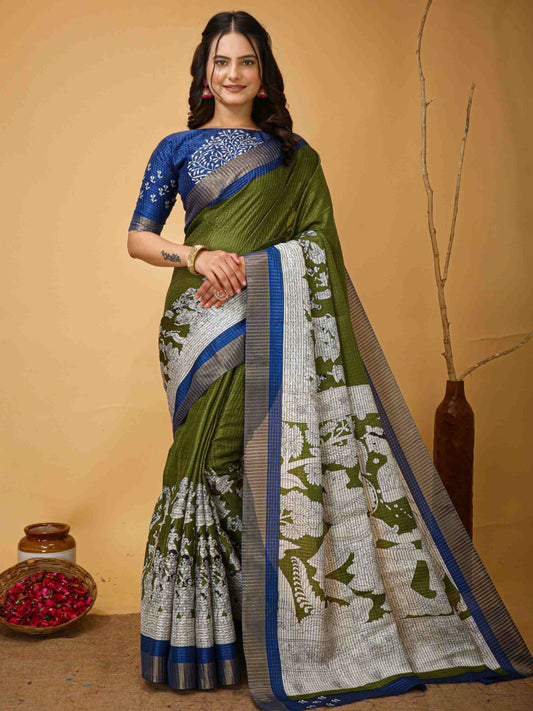 Handloom Cotton Saree Green