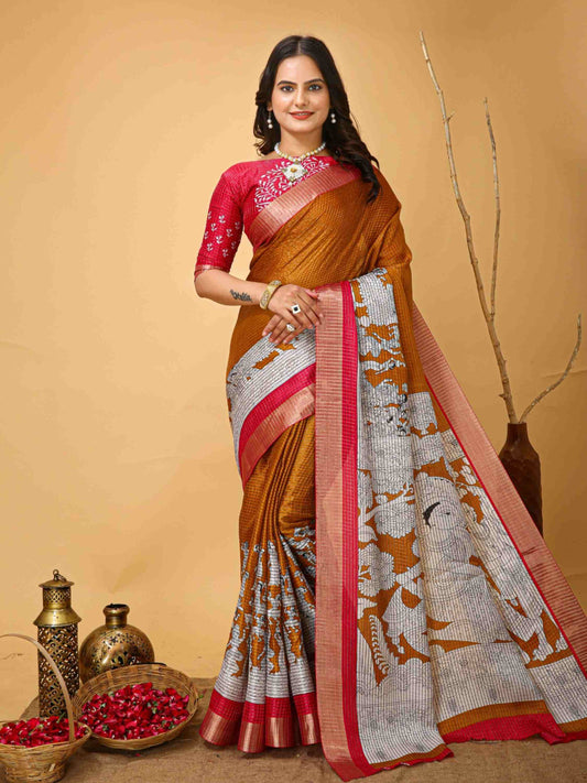 Handloom Cotton Saree Mustard