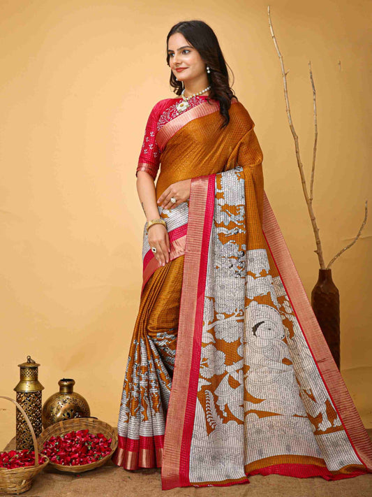 Handloom Cotton Saree Mustard