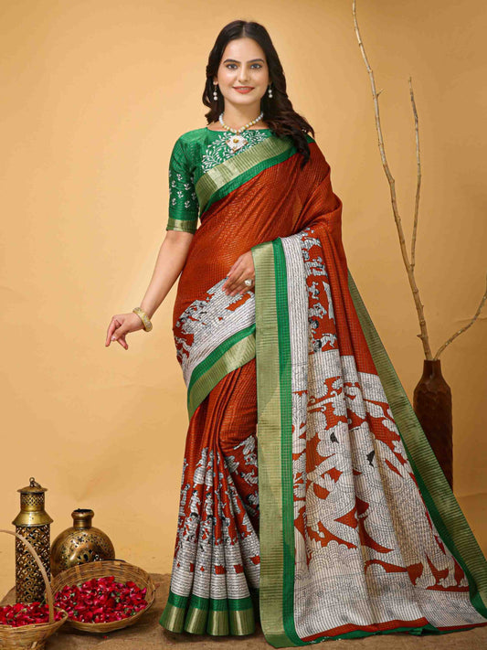 Handloom Cotton Saree Orange