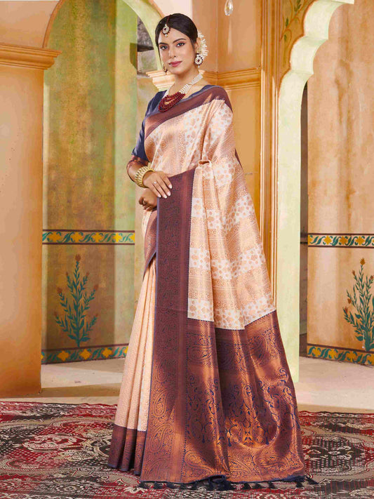 Ivory Kanjivaram Silk Saree