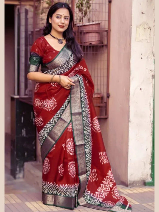 Maroon Dola Silk Cotton Saree