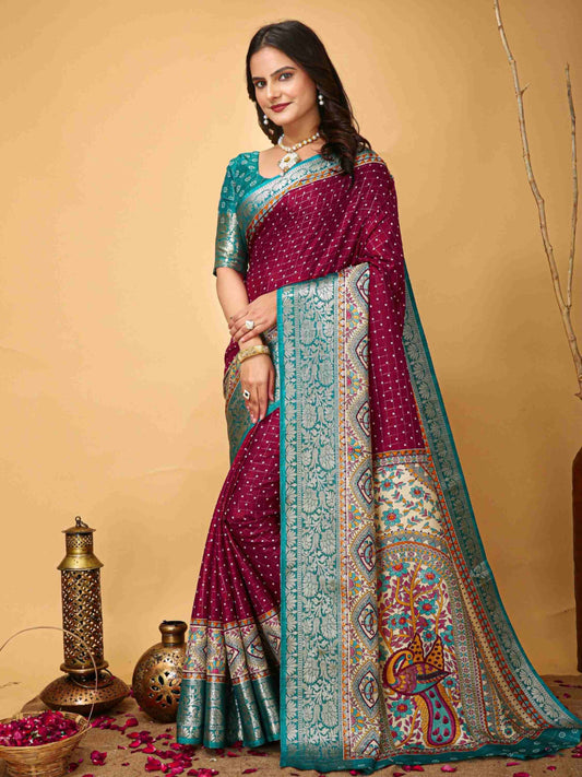 Maroon Dola Silk Cotton Saree